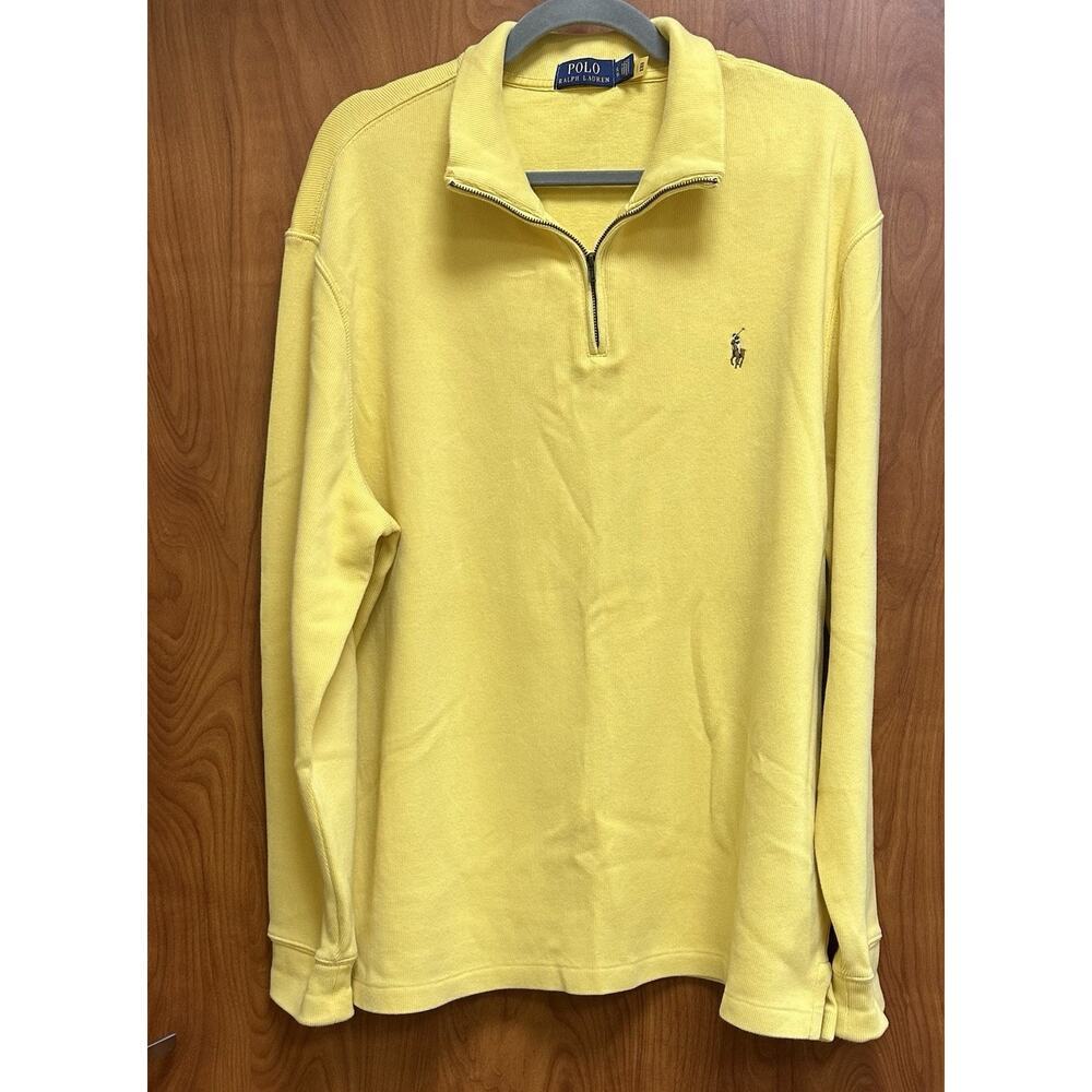Polo Ralph Lauren Adult Men Pullover Sweatshirt 2XL Yellow Quarter Zip Blue Pony - Picture 10 of 10